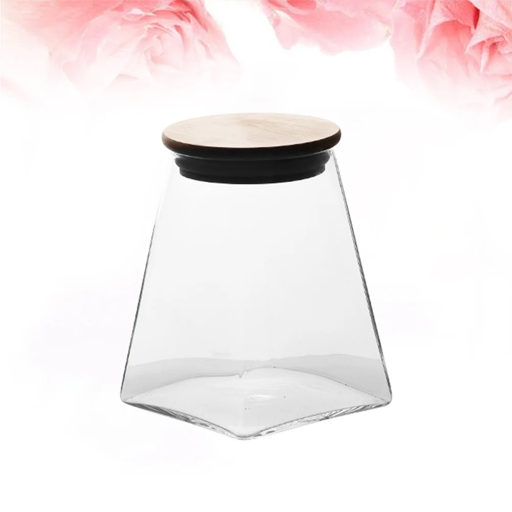 

Glass Airtight Grains Storage Tank 500ml Sealed Jar Wooden Cover Food Storage Container for Rice Sugar Nuts Coffee Tea Leaves