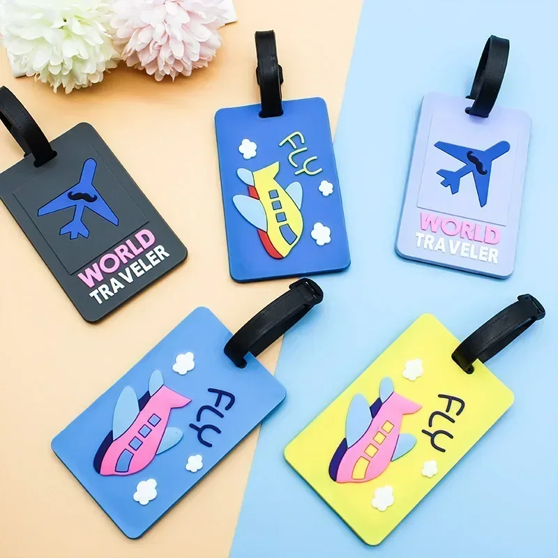 1PCS Colors Luggage Tags Backpack Bags Suitcase Name Tags Pendants Cute Cartoon Airplane Boarding Labels Travel Accessories