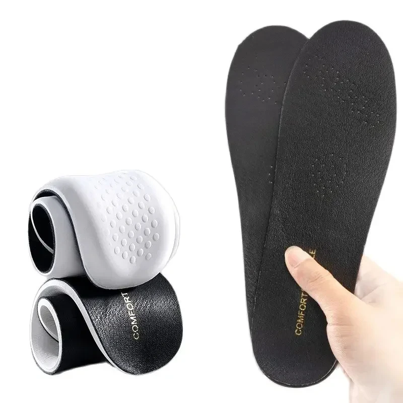 Soft Latex Insoles for Sneakers Cowhide Leather Shoe Sole Inserts Sports Shock Absorbing Plantar Fasciitis Template Feet Insole