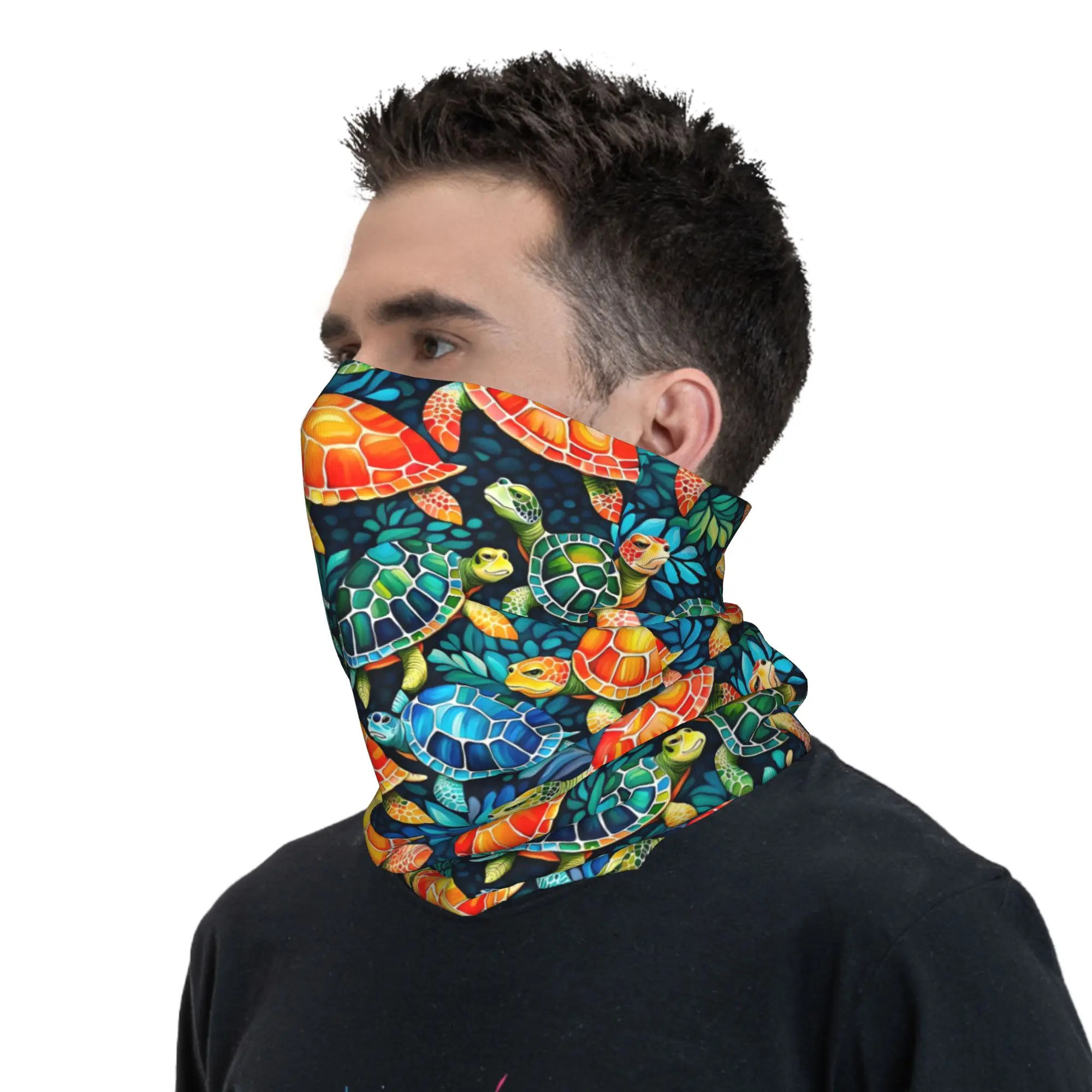 Custom Funny Colorful Sea Turtle  Neck Gaiter Women Men UV Protection Winter  Bandana Scarf for Cycling - view 6