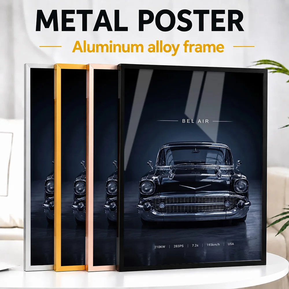 Black American Bel Air Car Framed Metal Poster Customized Studio Graphic Wall Art For Living Room Or Garage, Motoring Fan Gift