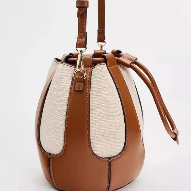Women\'s Bag Canvas Splicing Single Shoulder Commuting Crossbody Niche Bucket Bag