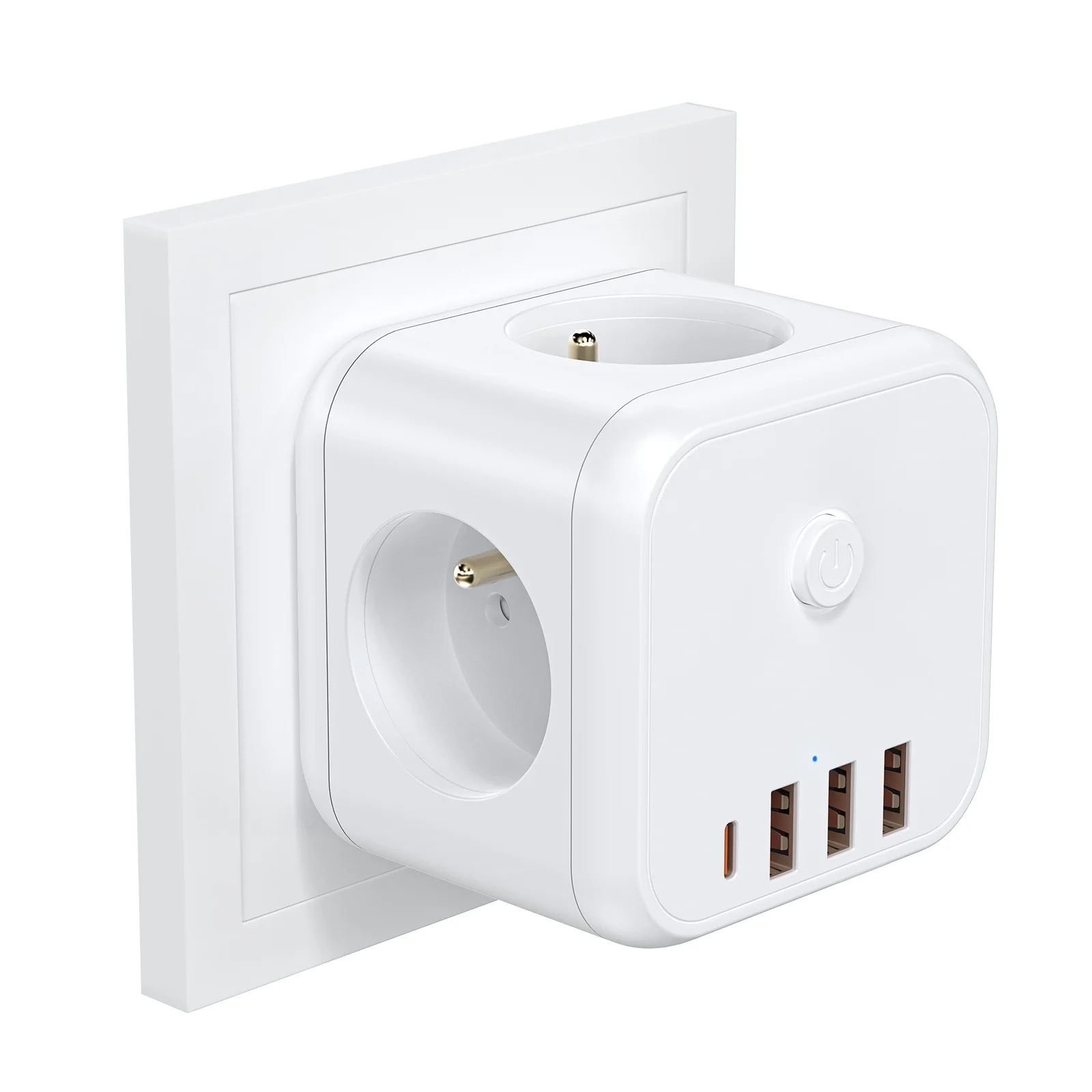 USB-Steckdose nach französischem Standard mit 3 USB-Anschlüssen, 1 Typ-C-Wandladegerät, Steckdose,