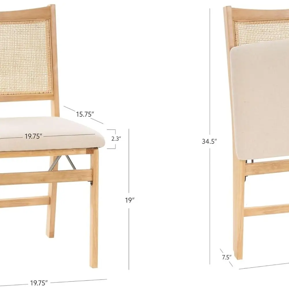 Kasi Beige Rattan Cane Folding Foldable Dining Side Chair, Natural