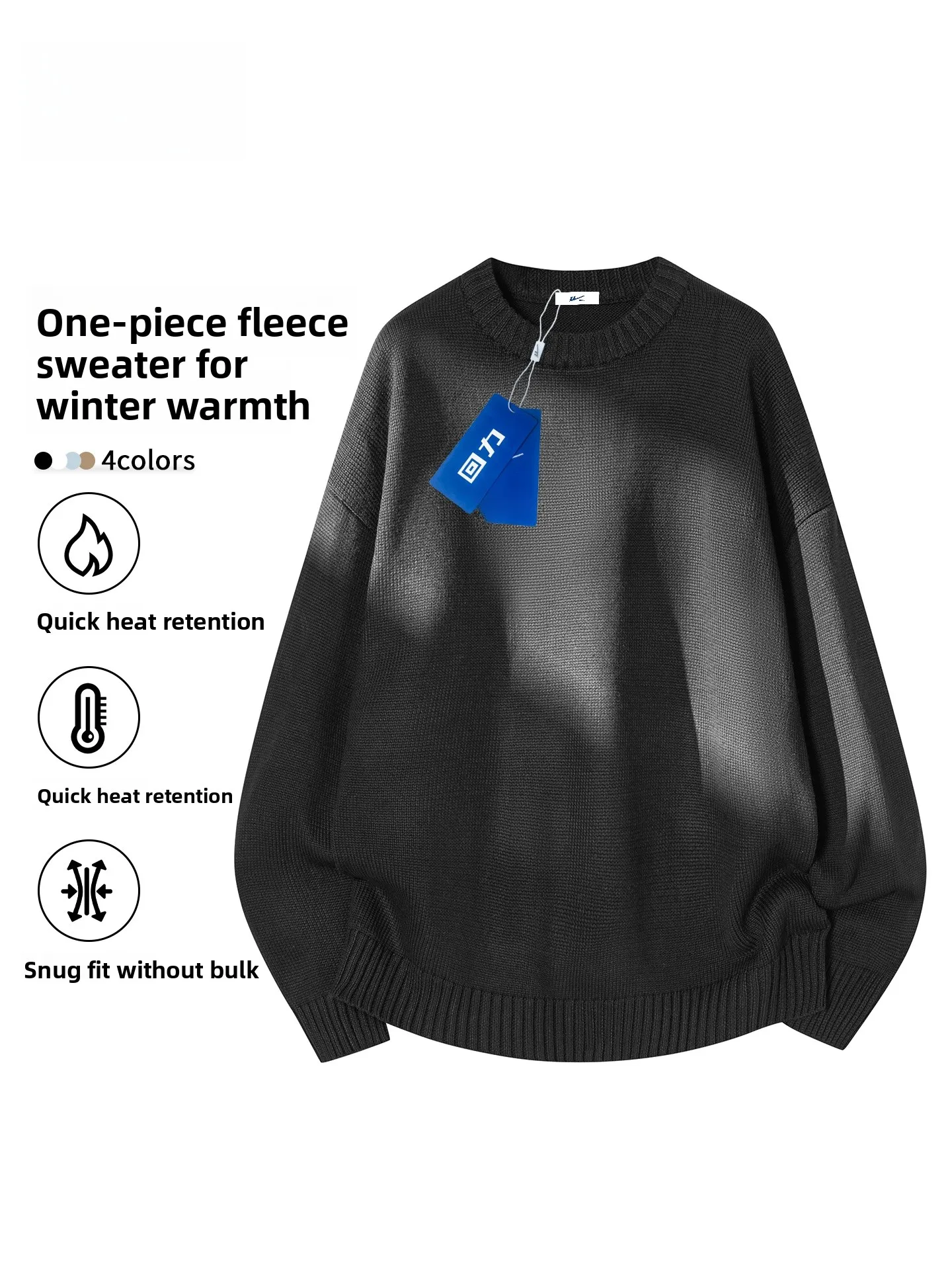 

Loose Casual Knitted round Ne Sweater Men's Autumn Winter New Sle Pure Color Comfortable Warmth Outerwear Coat