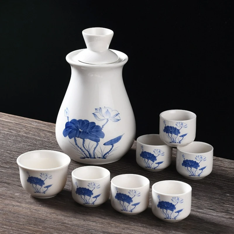 

Japanese Style Sake Ceramic Wine Set Dispenser Sake Cup Baijiu Cup Set Household Kitchen Traditional Drinking Barware Set New