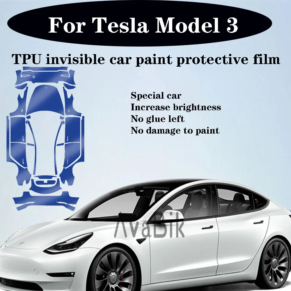 

TPU Invisible Car Bumper Paint Protection Film Clear Bra PPF Decal Kit for Tesla Model 3 2019 2020 2021 2022 2023 Accessories