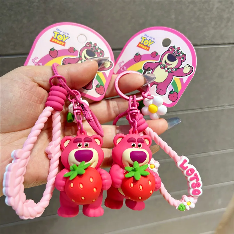 Authentic Toy Story Strawberry Bear Doll Keychain Couple's Bag Pendant Toy Collectible Figures Animation Derivative Products