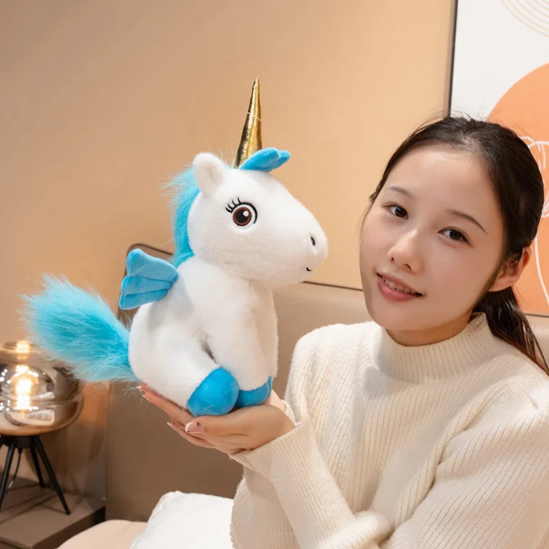35cm Uroczy Siedzący Jednorożec Pluszak Miękka Zabawka Różowy Niebieski Fioletowy Czerwony Fantastyczne Zwierzę Chiński Rok Maskotka Uspokajający Prezent