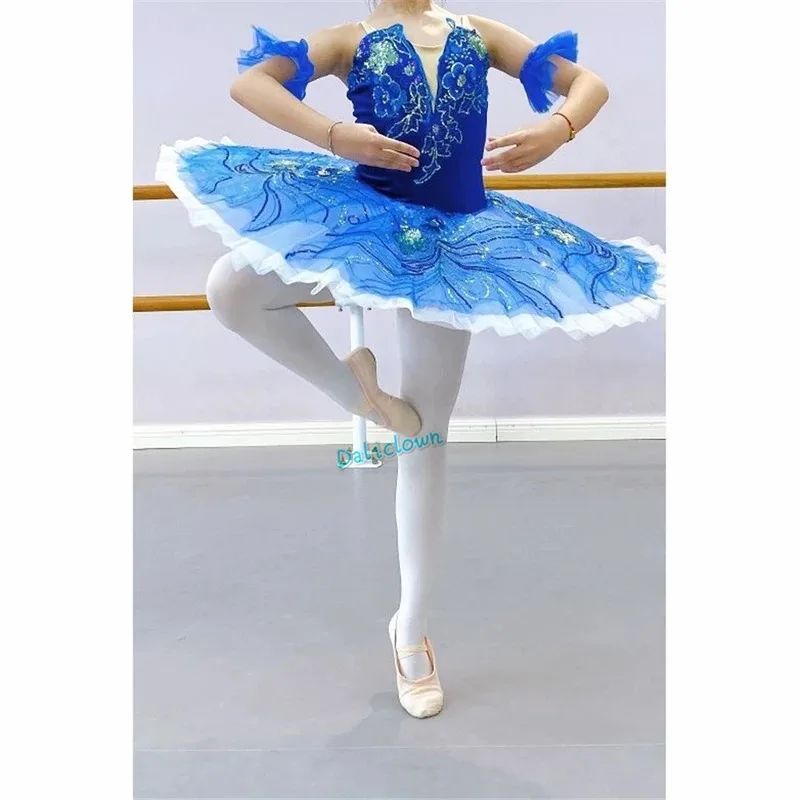 

lili 123Sequin Professional Adult Kids Swan Lake Ballerina Dance Costume Pancake Tutu Blue Pink Ballet Dress Girls W