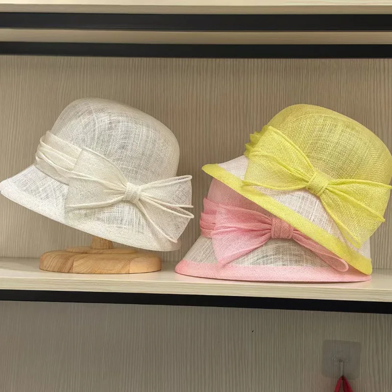 

2025New Spring/Summer Fashion Linen Material Fisherman's Bucket Hat Butterfly Knot Decoration Fedora Hat Elegant Quality Sun Hat