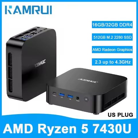 KAMRUI Gaming Mini PC AMD Ryzen5 7430U 32GB DDR4 512GB M.2 NVMe SSD Dual Channel Wifi6 4K Triple Display Micro Desktop Computer
