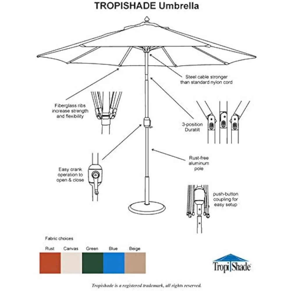 TropiShade 9 Ft brązowy aluminiowy parasol tarasowy z pokrywa poliestrowa rdzy (podstawa nie jest dołączona) kompaktowa konstrukcja i trwała