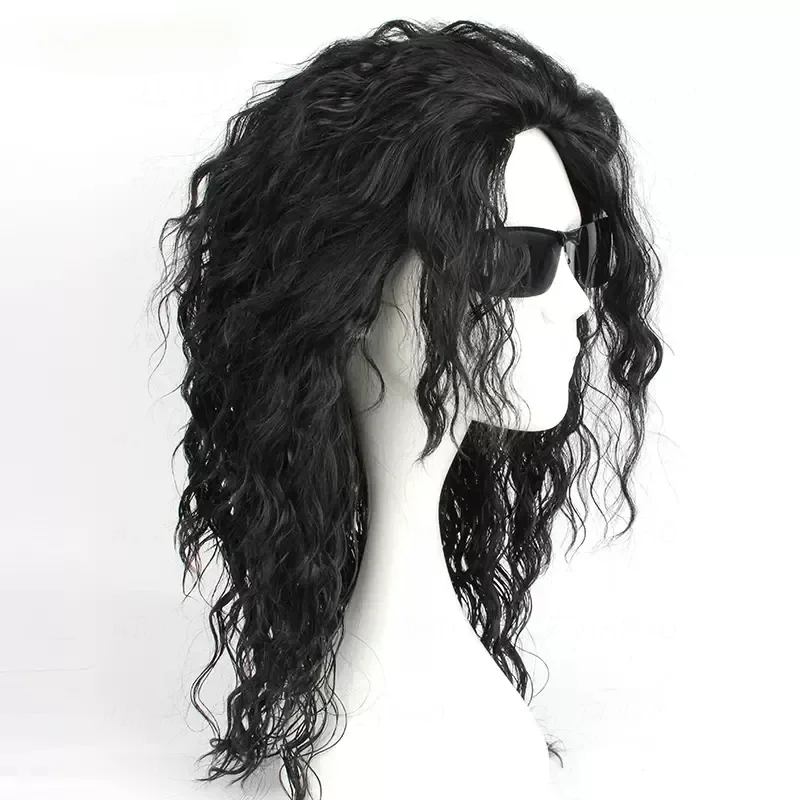 Anime Michael Jackson Cosplay Michael Cosplay Black Wig Michael Role Play Medium Long Curly Black Hair Wig Halloween Cos Wigs