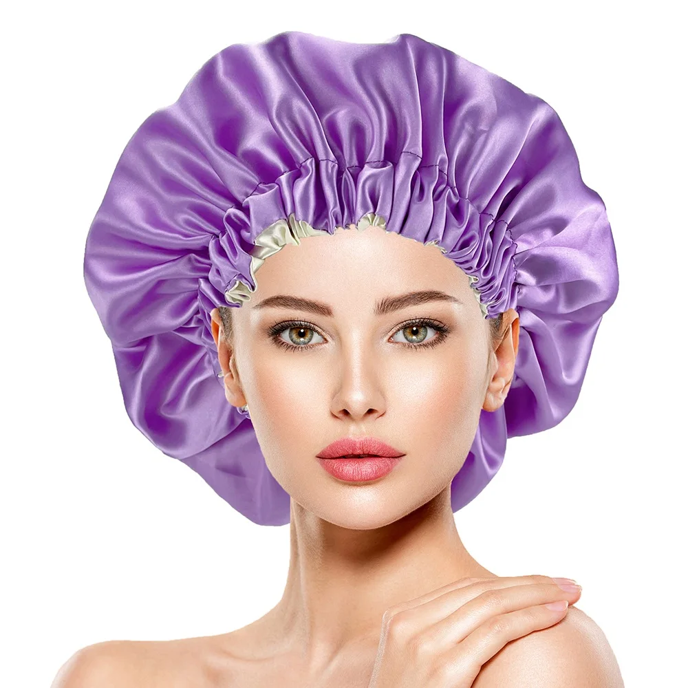 Extra Large Double Layer Satin Bonnet Women Solid Color Turban Silky Comfortable Night Sleep Cap Salon Lady Make Up Head Wear