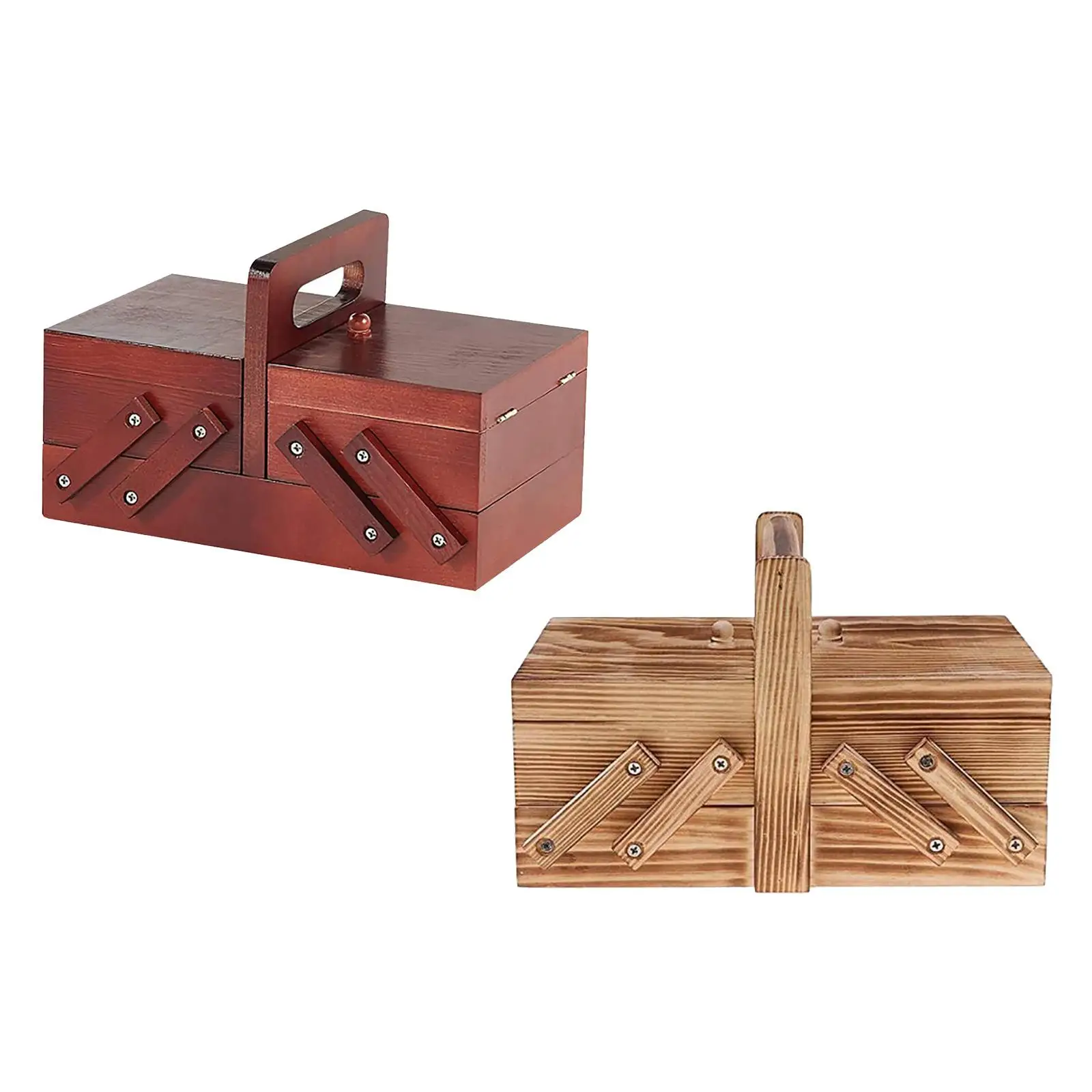 

Portable Foldable Wooden Sewing Kit Box Thread Scissors Sew Basket Household Wooden Sewing Box Stitching Repair Kit Storage