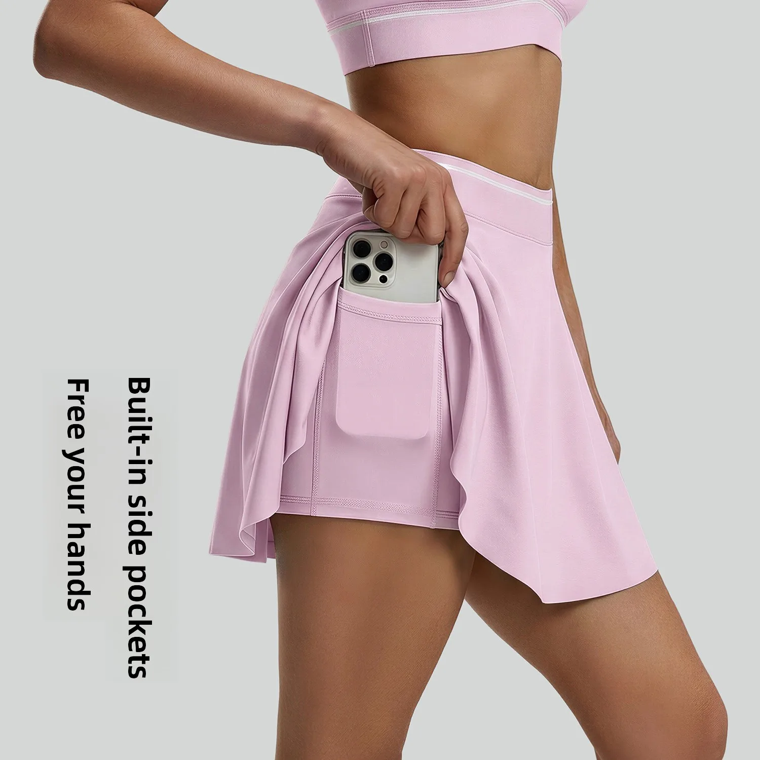 Women's Yoga Shorts Faux Two-Piece Overlap Skirt with Side Pockets Modesty-Covering Workout Shorts Stylish Tennis Skirt-Shorts