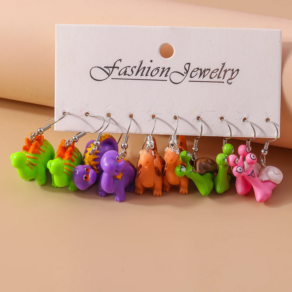 Aihua لطيف الكرتون ثلاثية الأبعاد الحلزون ديناصور أقراط Kawaii الحيوان أقراط قلادة للنساء الفتيات الاطفال هدايا عيد ميلاد مجوهرات