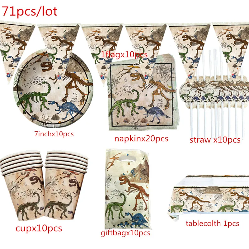 Dinosaur Fossil Archaeological Theme Disposable Tableware Jurassic World Dino Napkins Plates Jungle 1st Happy Birthday Party