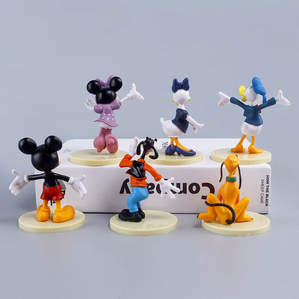 6pcs/set Disney Cute Mickey Mouse Minnie Mouse Donald Duck Goofy Handmade Model Trendy Kid Birthday Cake Decoration Gift Fashion