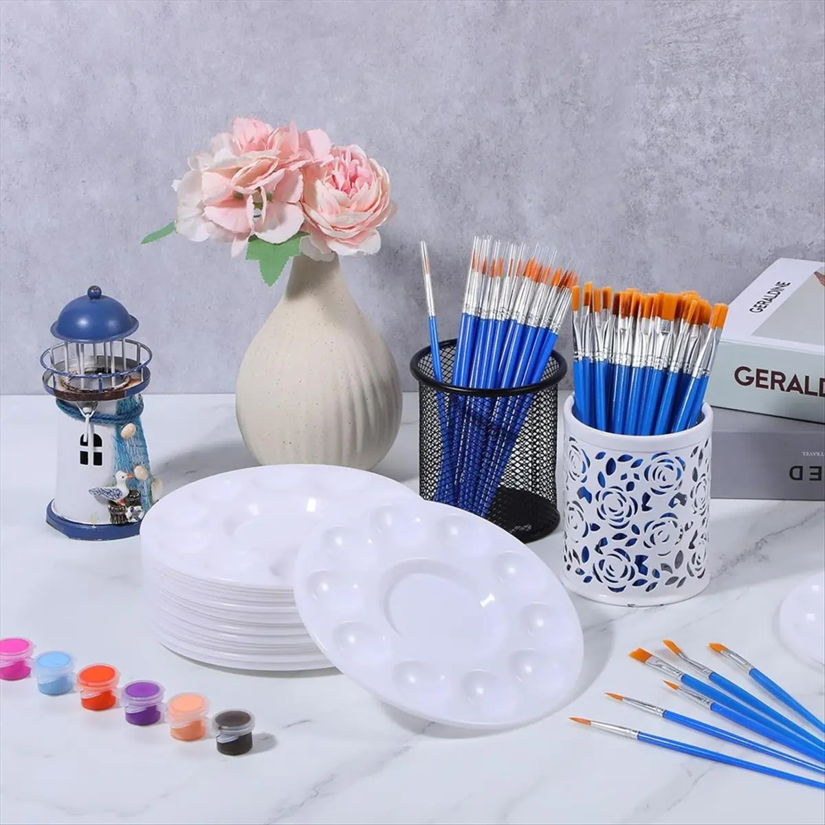 

A45I 150 Pcs Paint Brush and Palette Set, for Oil, Watercolor, Acrylic Painting, Canvas, Face Rock, Painting