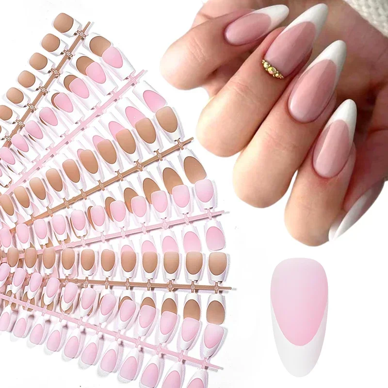 150/160pcs French Press On Gel Nail Tips Set Nude Pink Ballet Middle Length Matte Finish Wear Nail Tips Set Fake Nails Salon