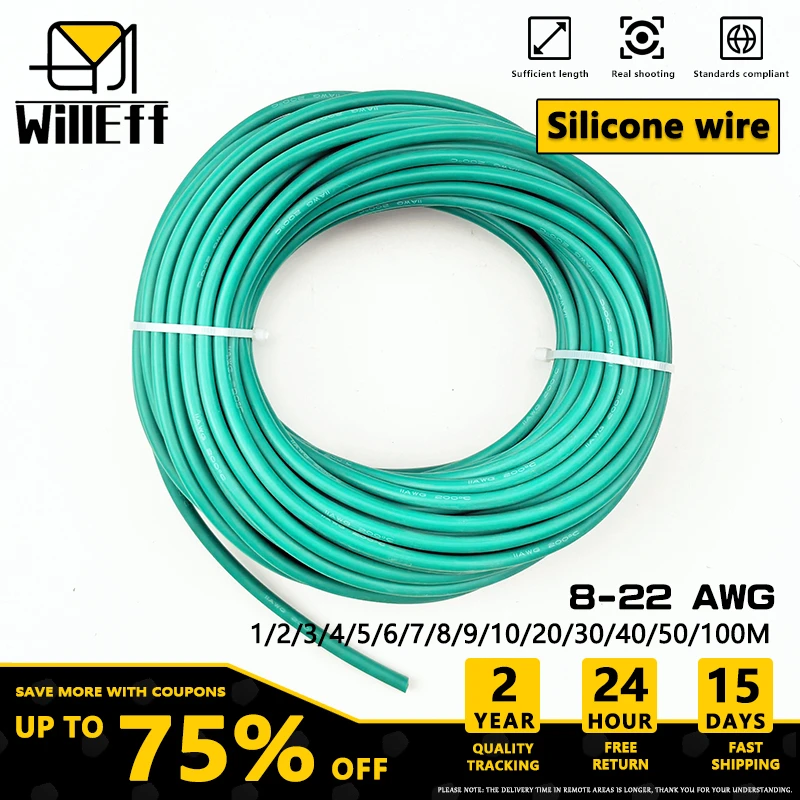 

Зеленый силиконовый кабель Электрические провода Електрический кабель из луженой меди Супермягкий силиконовый провод Для подключения оборудования 100 м/рулон