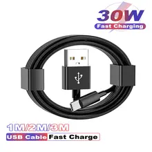 Cable USB A a Tipo C de 30W para Samsung Galaxy S8 S10 Xiaomi Huawei, Accesorios de Carga Rápida para Teléfonos Android, Cable de Datos de 1M 2M 3M