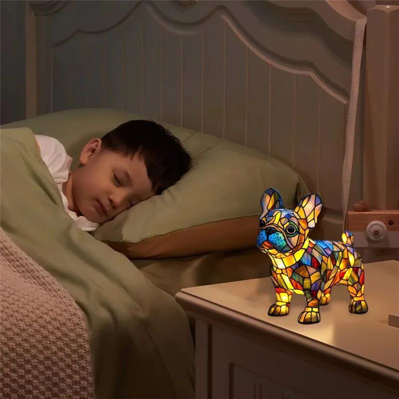 

Лампы SHGO-Dogs, витражные лампы из смолы, художественный настольный ночник серии Dog, винтажный тематический светодиодный настольный домашний декор с милым питомцем