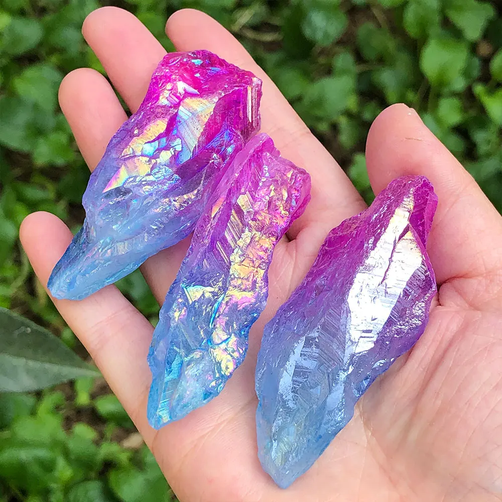 Natural Stone Electroplated Aura Pink Blue Crystals Point Crystal Stones Quartz Minerales Mineral Home Decor Item Room Decor