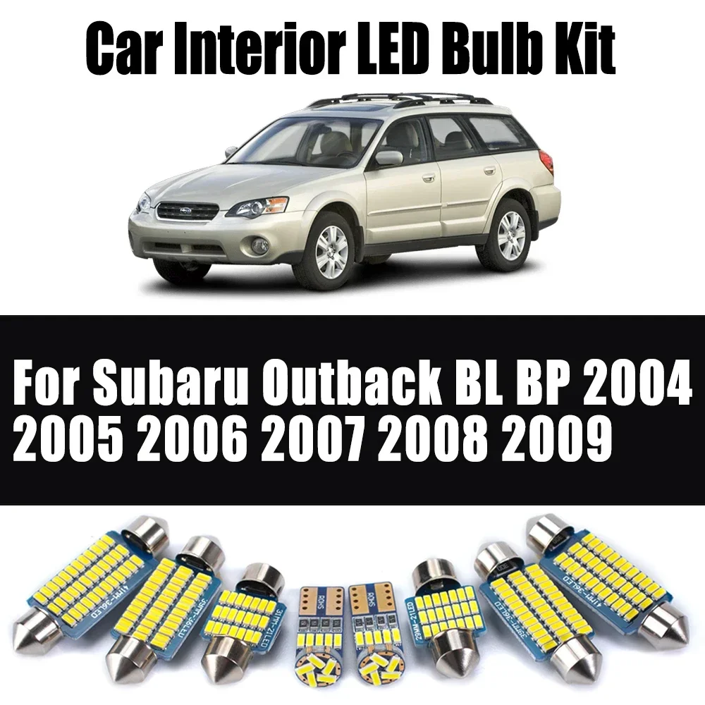 11Pcs For Subaru Outback BL BP 2004- 2007 2008 2009 Car Accessories LED Interior Trunk Reading Map Dome License Plate Light Kit