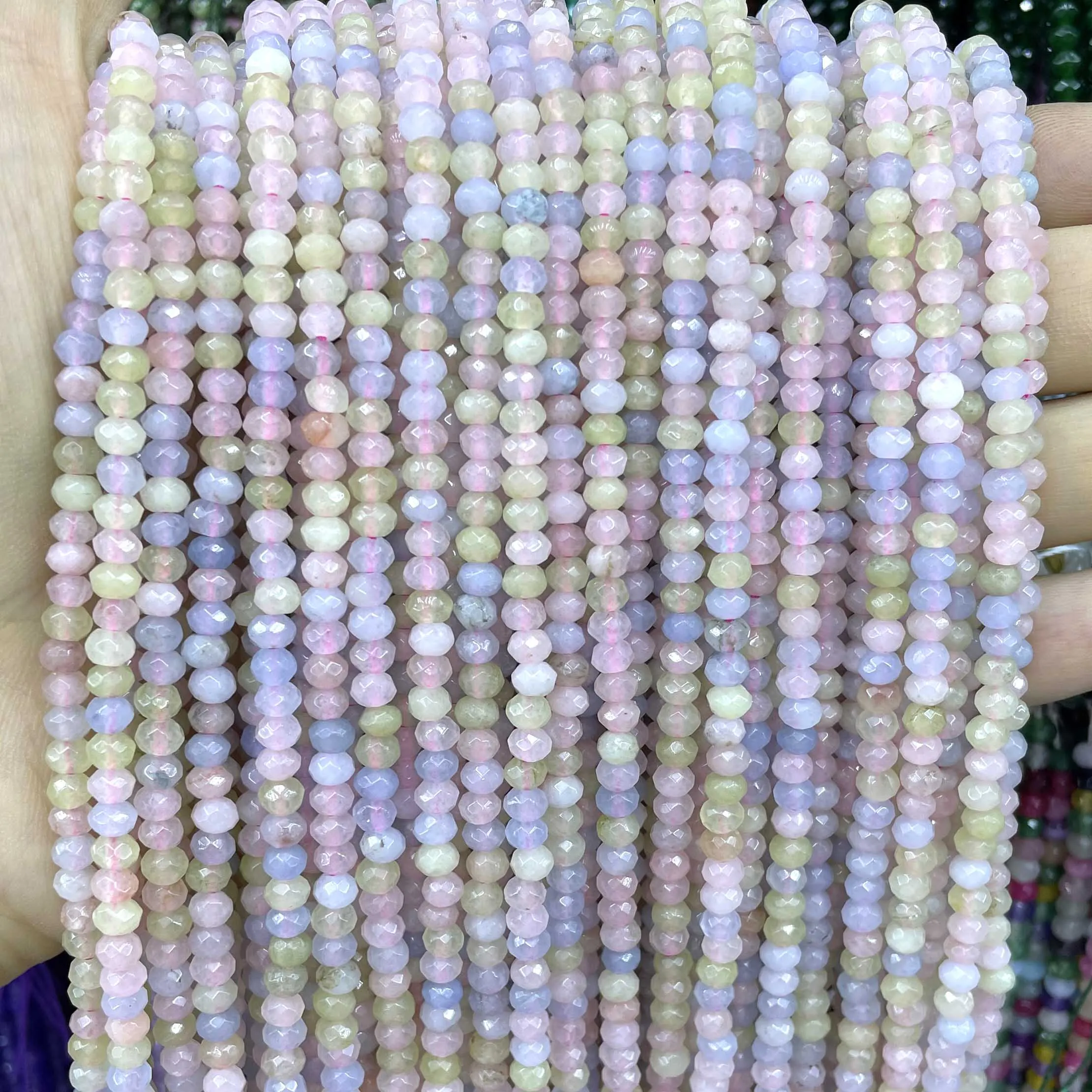 3X4MM Faceted Natural Stone Flat Rondelle Spacer Beads Colorful Morganite Jades Chalcedony For Jewelry Making Diy Accessories