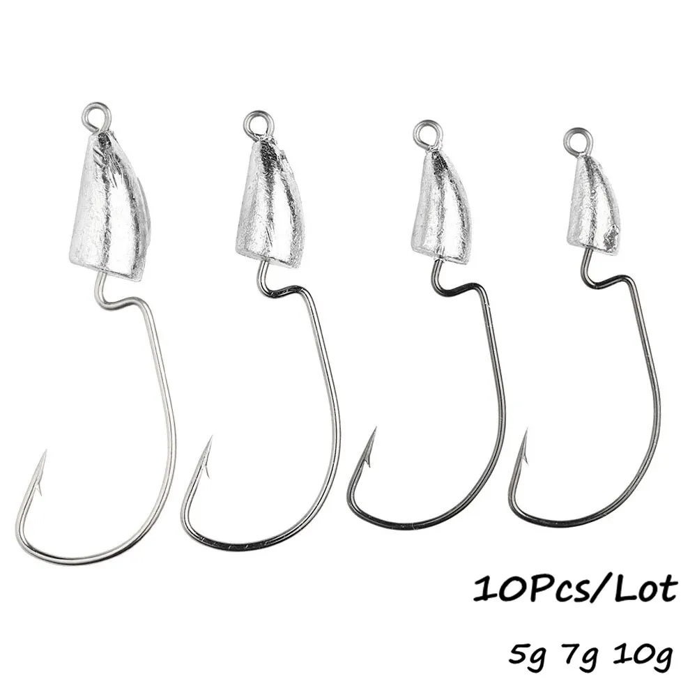 Jighead hameçons 10 pièces/lot 5g 7g 10g crochet de pêche au ver leurre souple tête de gabarit crochets appâts artificiels matériel de pêche brochet poisson.