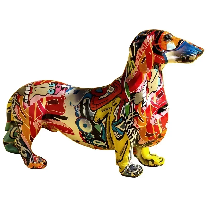 

Statue Figurine Sculpture Home Office Table Desktop Decor Ornaments Nordic Modern Colorful Graffiti Style Painted Dog Dachshund