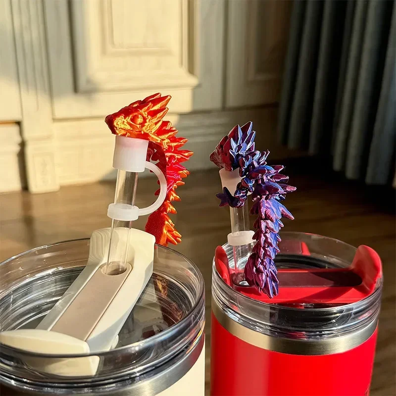Silikon-Strohhalm-Topper, 3D-gedruckte Mini-Drachen-Strohhalm-Abdeckkappe, kompatibel mit 30 und 40 Unzen Haushaltsbecher-Zubehör
