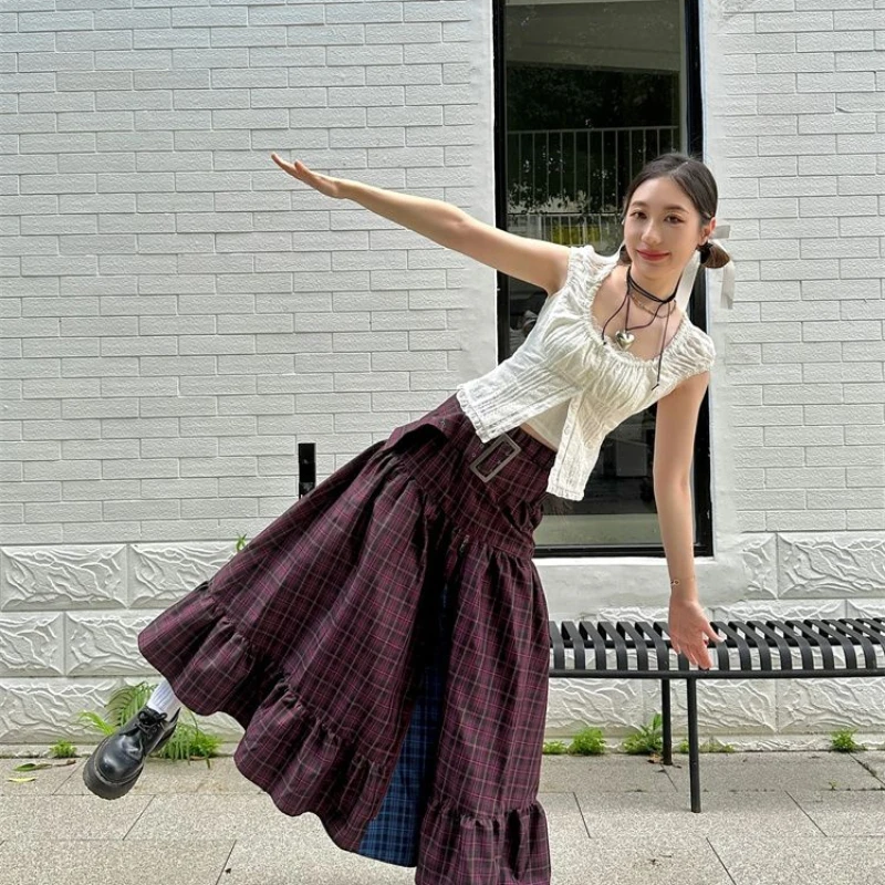 

Low Waist Plaid Stitching Zipper Bud Skirt 2025 Spring and Summer Retro Design Sense Skirt Woman
