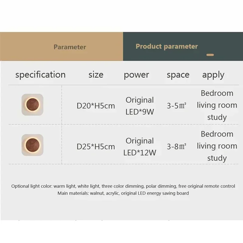 Nordic Walnut LED Wall Light, Modernas luminárias interiores, Quarto, Sala de estar, Hotel, Corredor, Brilho, Decoração de casa