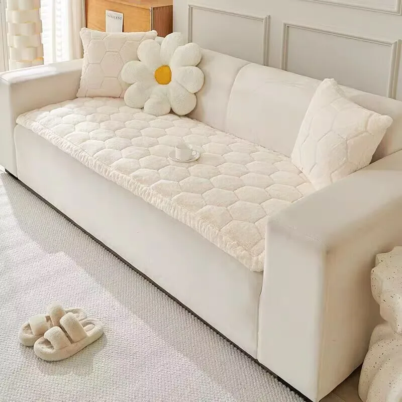 Mink Velvet Diamond Pattern Sofa Cushion Thickened Anti-scratched Seat Cover Bay Window Tatami Mats Furniture Dust Protector Pad