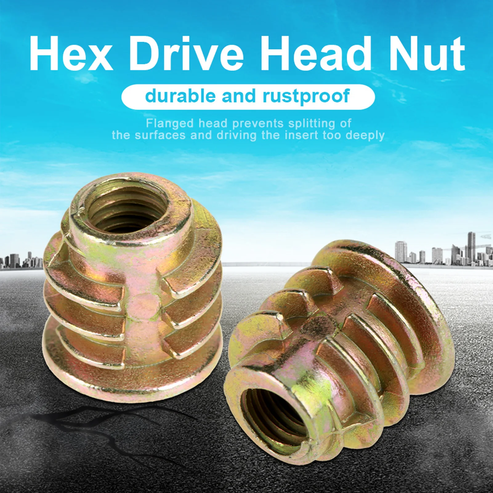 Hex Head Furniture Nut M4*8mm Zinc Alloy Hex Drive Head Furniture Nuts Threaded for Wood Insert Hex Drive Furniture Nut