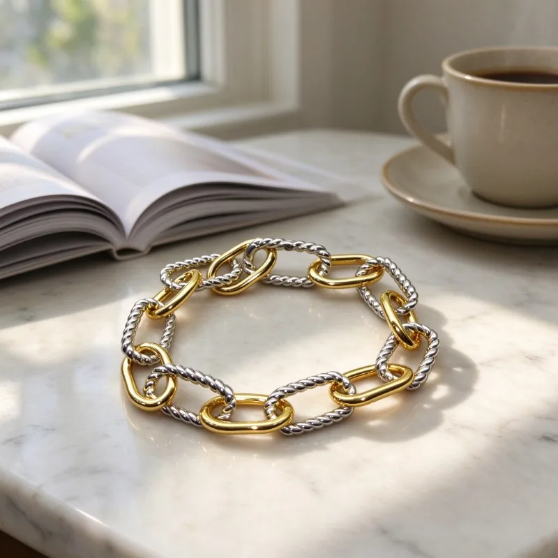 Women Two Tone Twist Cable Chain Bracelet, Gold & Silver Mixed Plated Interwoven Rope Link Bangle, Classic Stackable Wrist Jewelry for Daily Outfit and Special Occasion