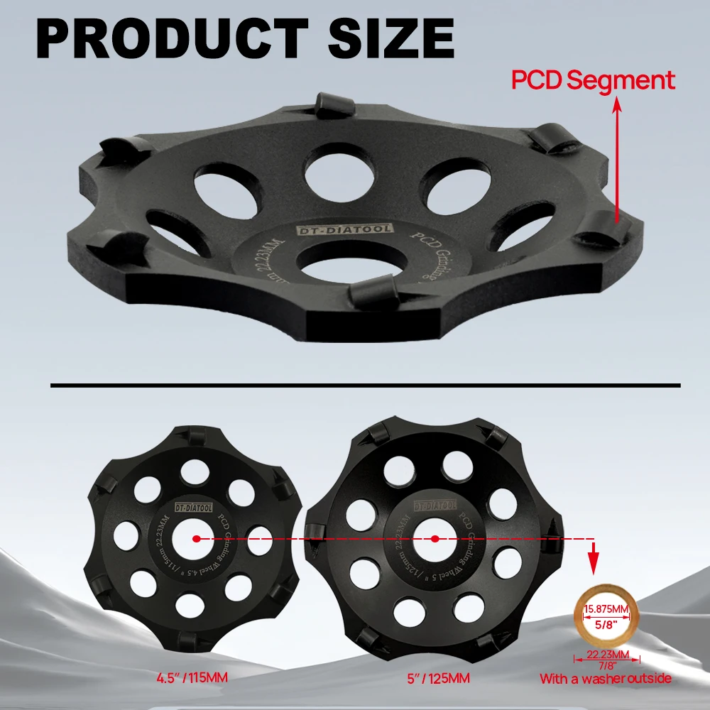 DT-DIATOOL 1pc PCD Grinding Wheel Segment 115/125mm for Waterproof Membranes Glues Thick Mastics Paints - Durable PCD Material