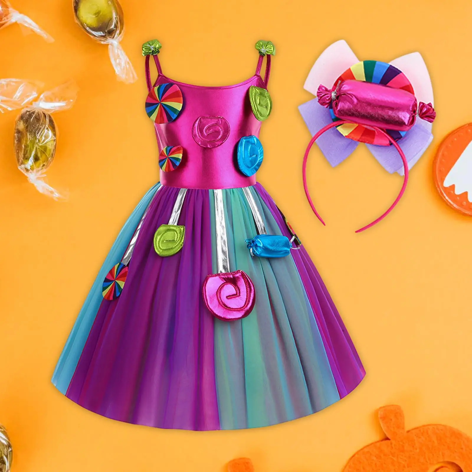 ชุดเดรสทูทูแบบไม่มีแขนพร้อมที่คาดผม ชุดแฟนซีอมยิ้มสีสันสดใสสำหรับเด็ก งานวันเกิดและงานคาร์นิวัล