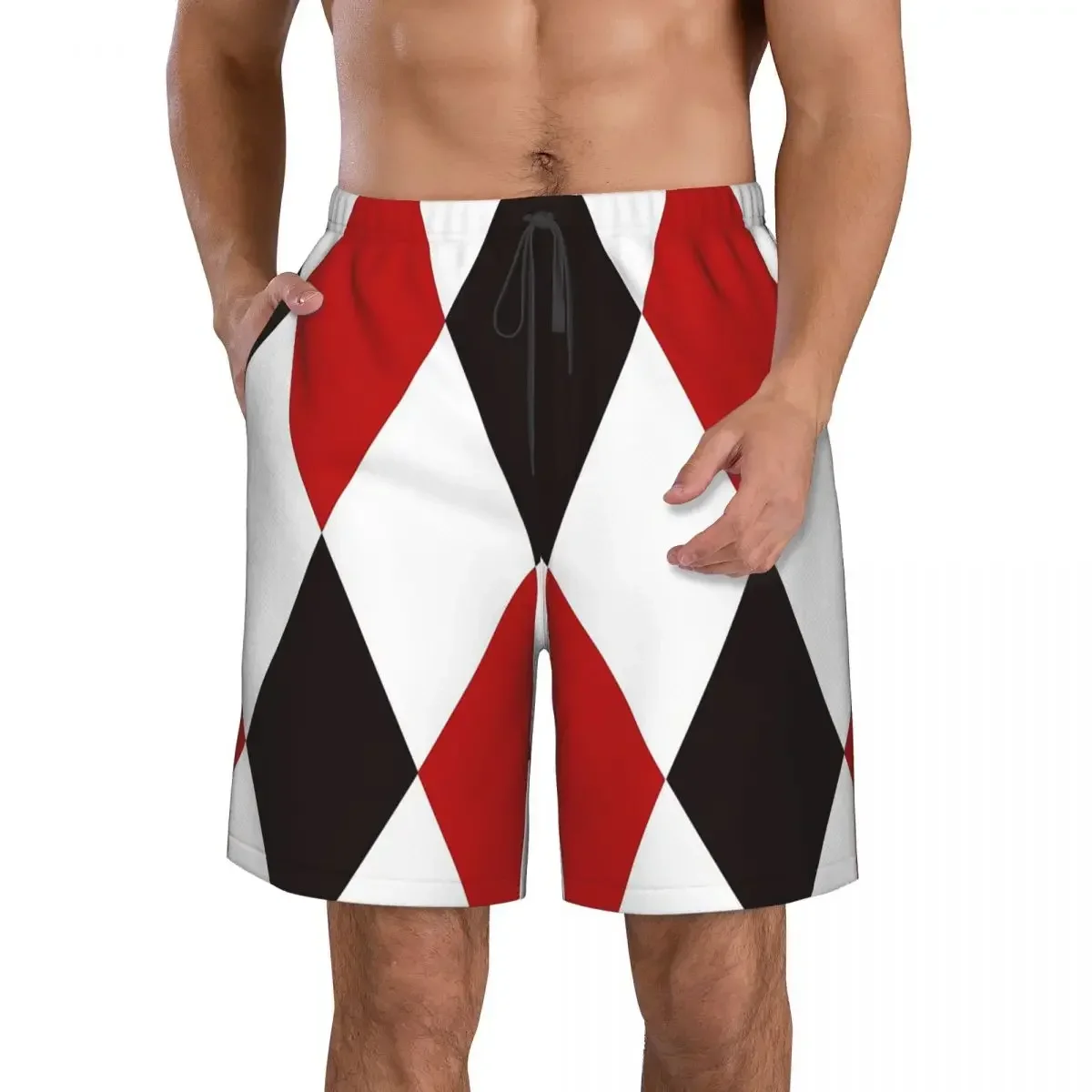Harlequin Plaid Playing Cards Diamond Trunks Beach Board Shorts Casual Quick Dry Swimming Summer Men Pants