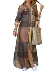 Spring Autumn Fashion Casual Shirt Long Dress New Elegant Long Sleeve Button Loose Holiday Party Dresses For Women Robe Femme