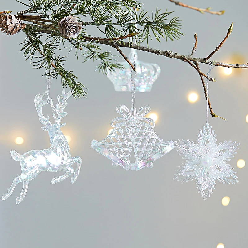 Christmas Decorations Xmas Transparent Acrylic Flower Snowflake Pendants Xmas Tree Ornaments For Home Navidad New Year Supplies