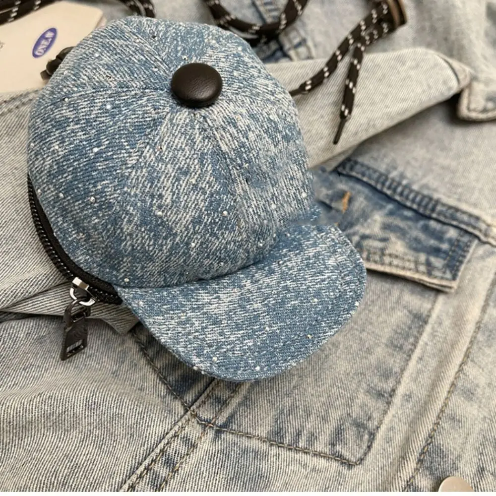 

Denim Baseball Cap Crossbody Bag Earphone Storage Bag Portable Mini Hat Wallet Zipper Pouch Casual Canvas Coin Purse Outdoor