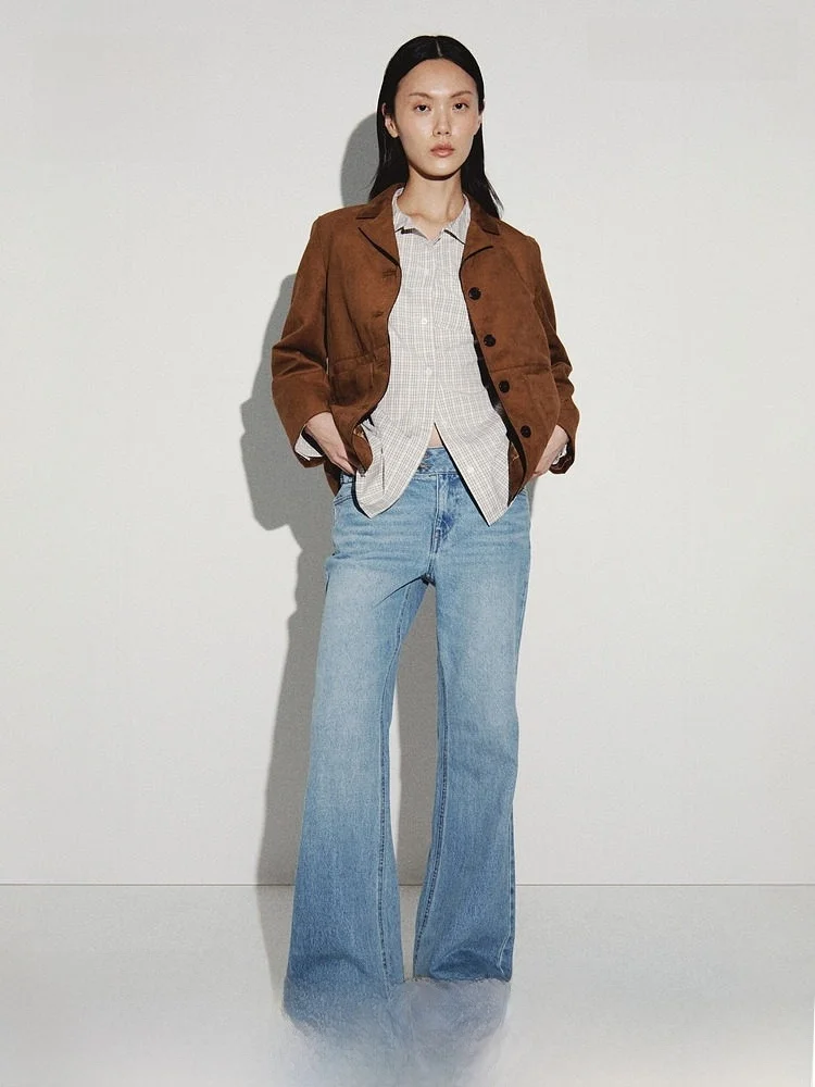 

Spring New Women's Wide Leg Pants Diagonal Pattern Casual Trousers Low Waist Fit H&M 323023 Ladies Faion Outerwear