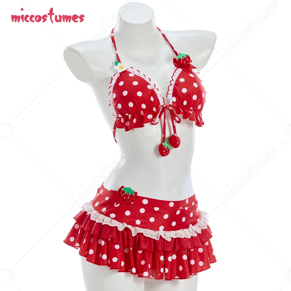 【Ready for Ship】HAIKYUU Women's Strawberry Bikini Set Vintage Polka Dots Swimsuit Kawaii Cute Bathing Suit Y2K Swimwear