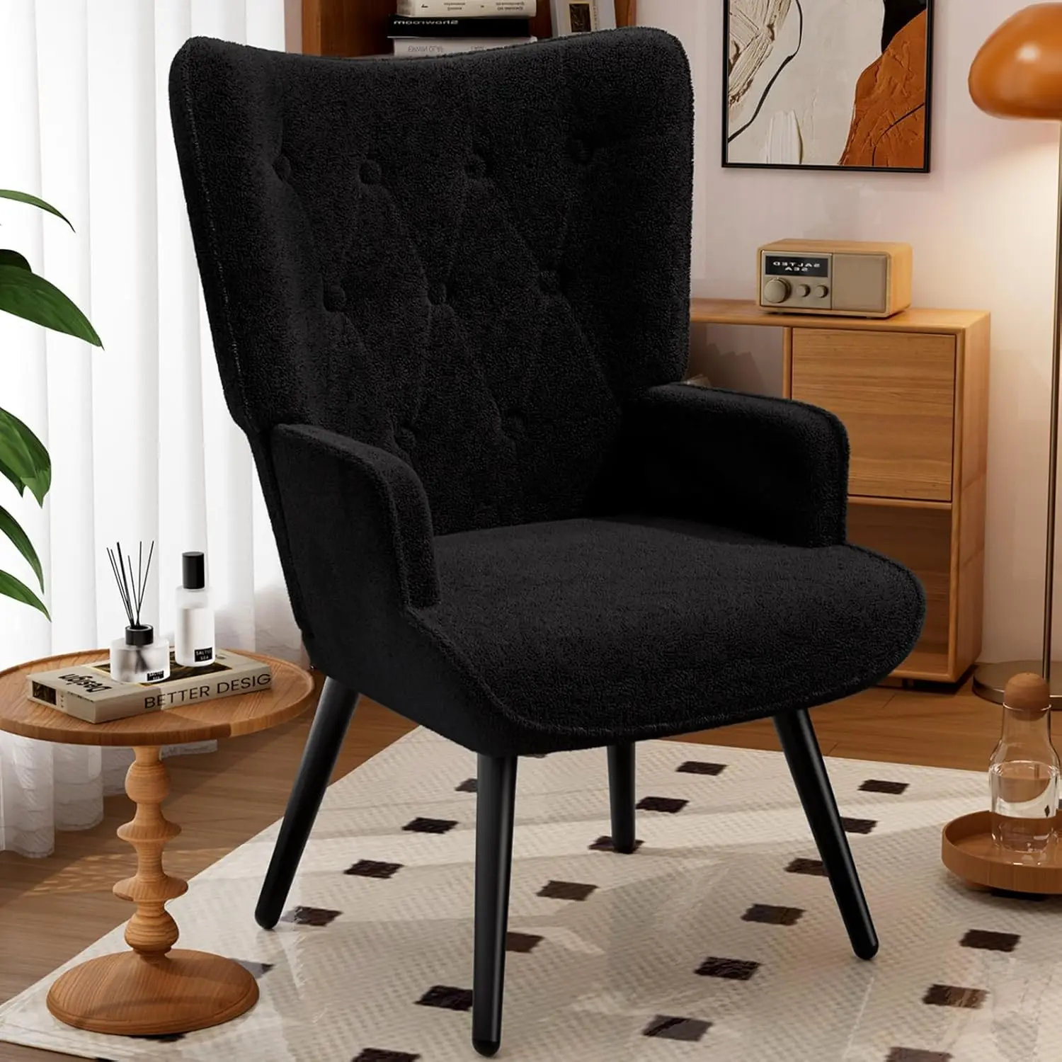 Teddy Fabric Accent Chair High Back Wingback Living Room Bedroom Mid Century Modern 80cm, Customized