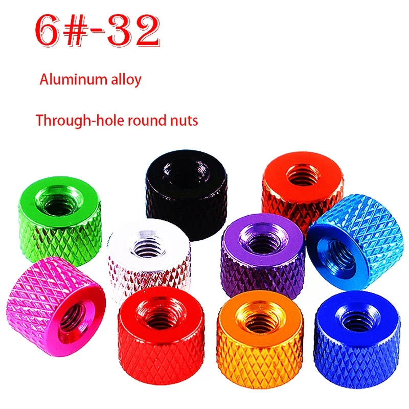 1Pcs 6#-32UNC Colourful Through Hole Nut Aluminium Alloy Round Knurled Thumb Nuts Hand Knob Nuts